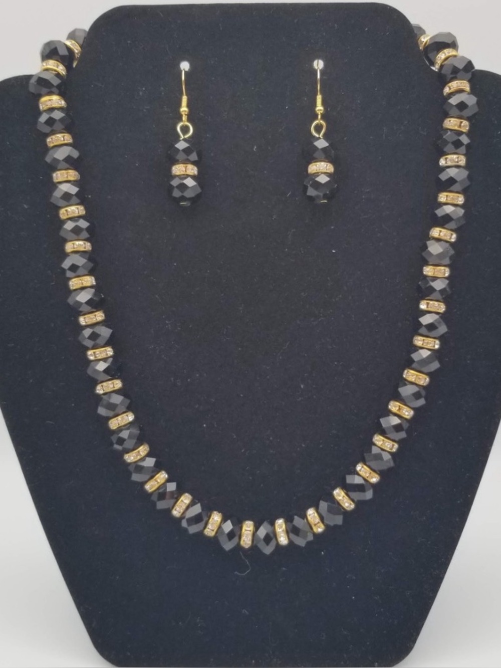 Elegant Black and Gold Beaded Necklace & Earring Set